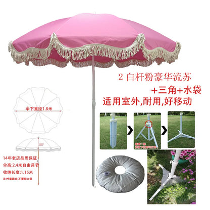 Pink beach parasol, white outdoor props, sun umbrella, garden big beach umbrella promotional advertising umbrella