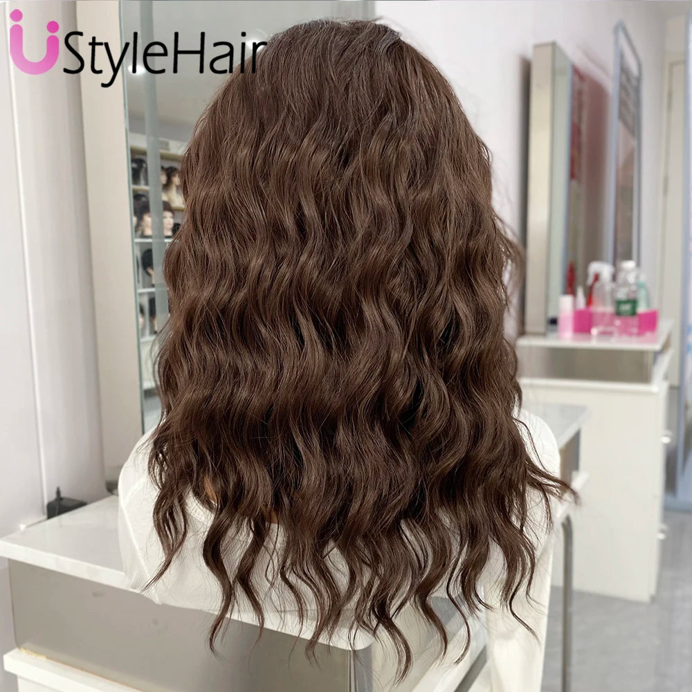 UStyleHair Brown Lace Front Wig Natural Looking 12Inches Short Wave Wig Heat Resistant Synthetic Hair Daily Use Cosplay Wig