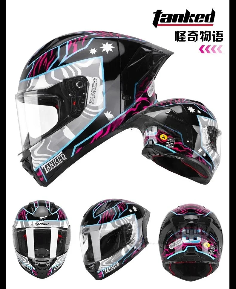 TANKED Motorcycle Helmet DOT ECE2206 Helmets Street Racing Capacete Pink Visor Double D Buckle Women Casco Moto S M  LCascos