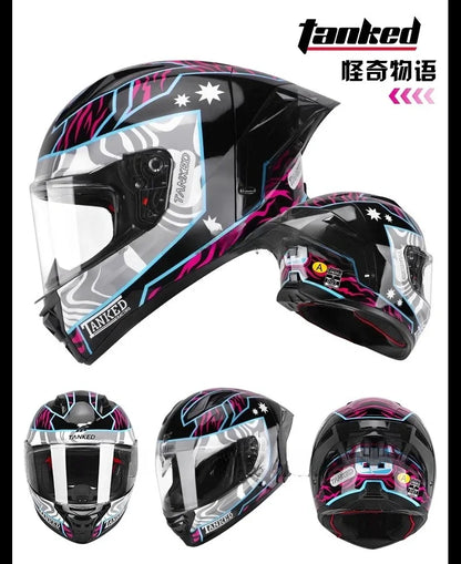 TANKED Motorcycle Helmet DOT ECE2206 Helmets Street Racing Capacete Pink Visor Double D Buckle Women Casco Moto S M  LCascos