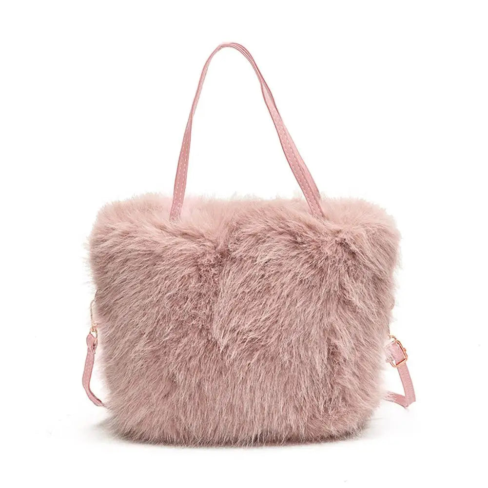 Fahion Faux Fur Tote Bag Women's Bucket Plush Luxury Design Ladies Handbags Winter Crossbody Shoulder Bags