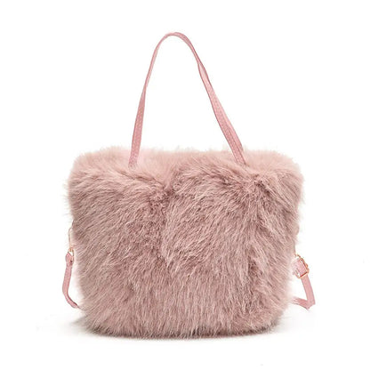 Fahion Faux Fur Tote Bag Women's Bucket Plush Luxury Design Ladies Handbags Winter Crossbody Shoulder Bags