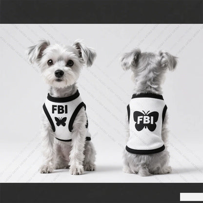 2025 Pet Dog Summer Clothing Sleeveless Vest In Uniform Style The Same As F.B.I Model Quirky And Funny Outfit Pet Funny Clothing