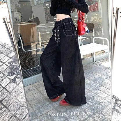 Y2k Clothes Jeans For Woman Baggy Loose Wide Leg Distressed Washed High Waist Trousers Streetwear Casual Long Pants