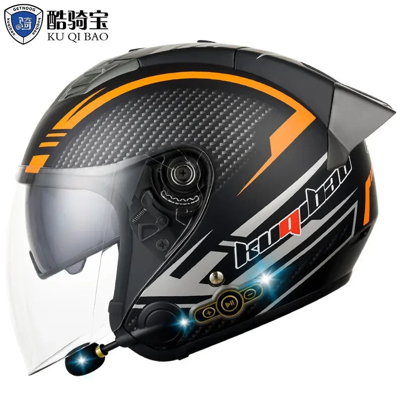HOT DOT Approved Open Face 3/4 Motorcycle Helmet with Build-In Bluetooth Headset Earphone and Detachable Liner for honda