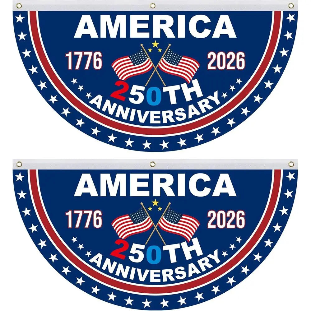 250th Anniversary 2-Piece 1.5x3 ft Patriotic Banners, 1776-2026, 4th of July Decorations, Indoor/Outdoor, American Independence