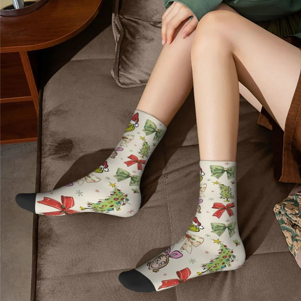 Cartoon Grinchh Xmas Socks Men's Women's Funny Happy Christmas Socks Hip Hop Spring Summer Autumn Winter Socks Gift