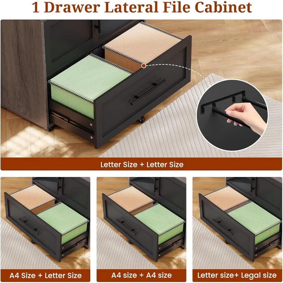 63 Executive Desk with Mobile File Cabinet for Large Office Spaces Modern L-Shaped Workstation with Built-in Power Outlets Inte