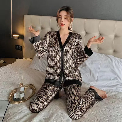 Spring Autumn Faux Silk Women Pajama Sets Fashion Sexy Homewear Luxury Pajamas Thin Female Sleepwear Long Sleeve Elegant Pijamas