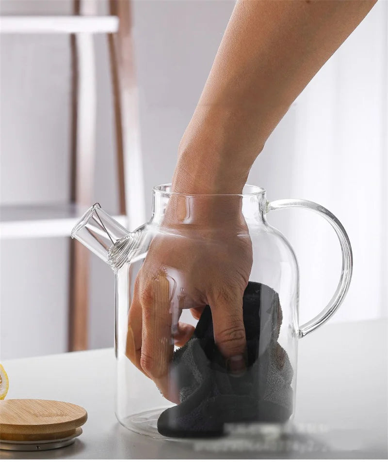 1/1.8L Transparent Glass Teapot with Bamboo Lid Heat-Resistant Glass Pitcher Thickened Glass Flower Tea pot Puer Kettle Office