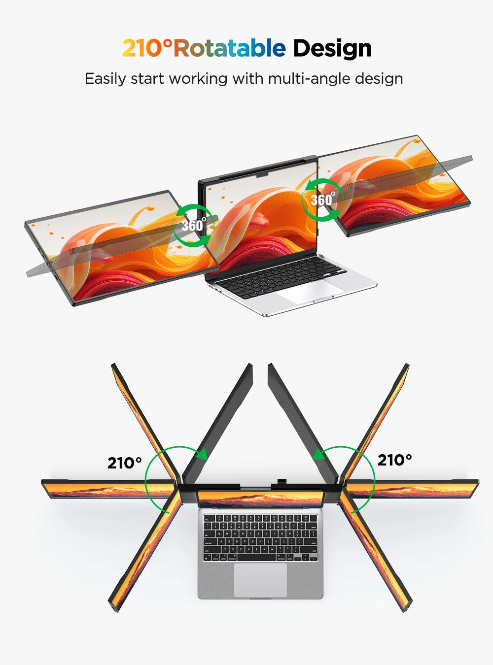 UPERFECT 14" 2K Triple Portable Monitor 2240x1400 QHD IPS Dual Display with Rotation Kickstand Laptop Screen Extender for MacOS