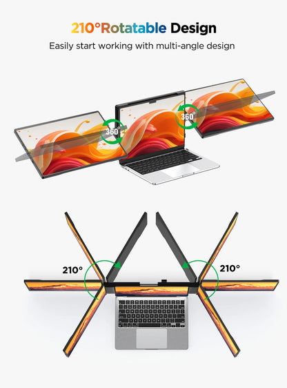UPERFECT 14" 2K Triple Portable Monitor 2240x1400 QHD IPS Dual Display with Rotation Kickstand Laptop Screen Extender for MacOS