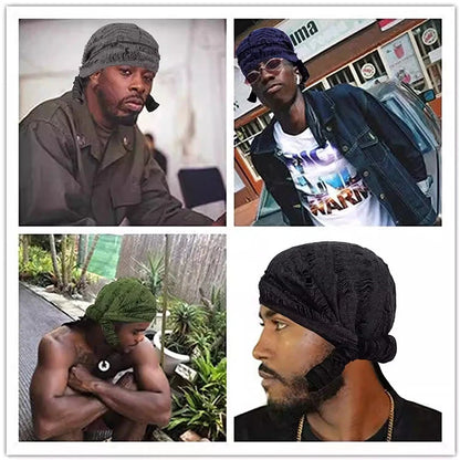 Durag Long Tail Cotton Ribbon Pirate Hat Scarf Retro Broken Hole Durag Chemo Caps Turban Hair Band Bandanas Headwrap