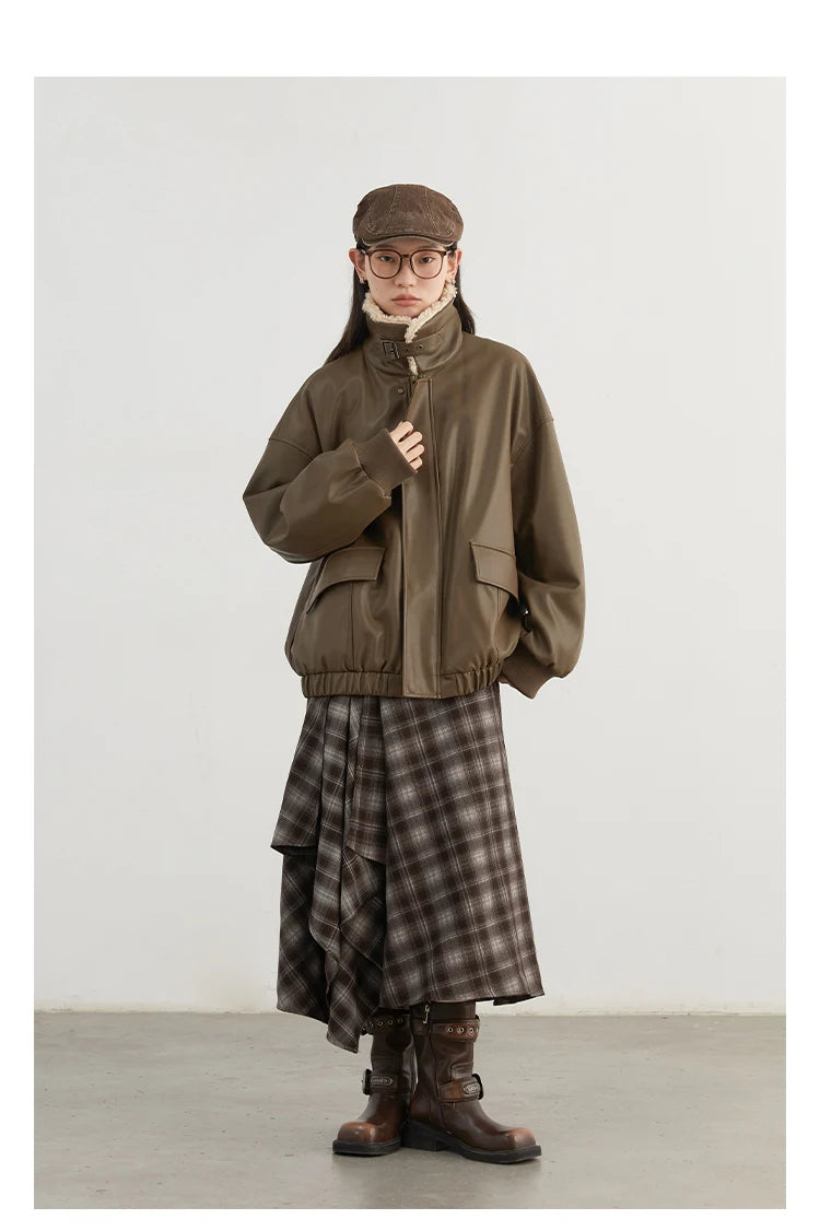CHIC VEN Women Skirts A Line Retro Loose High Waist Irregular Color Plaid Frosted Half Body Long Ladies Skirt Autumn Winter 2026