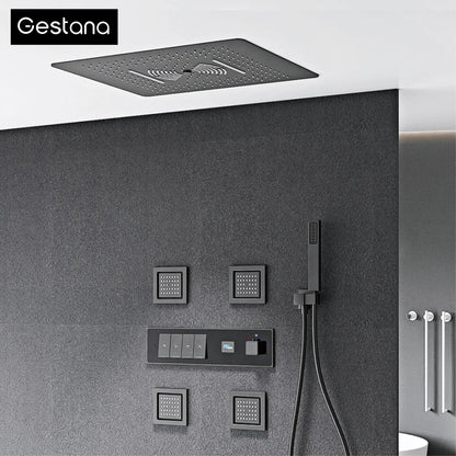 Gun gray brass luxury LED digital display constant temperature shower system embedded ceiling hot and cold water bathroom mixer