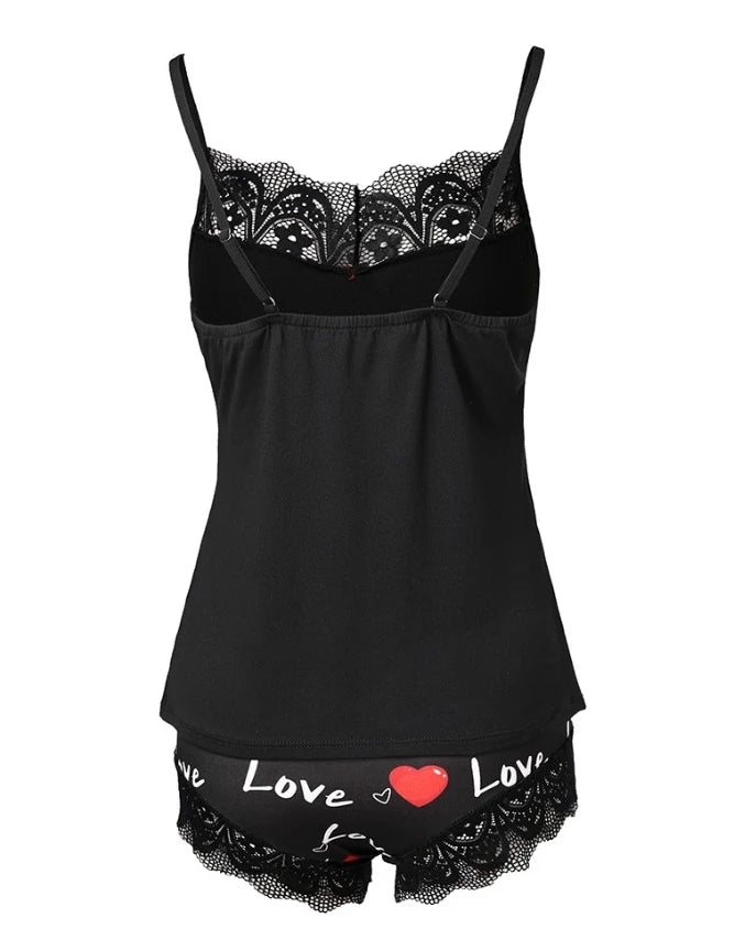 New Fashion 2023 Casual Summer Womens Two Piece Sets Outfit Sexy Floral Print Lace Trim Sleep Cami Set Female Clothing