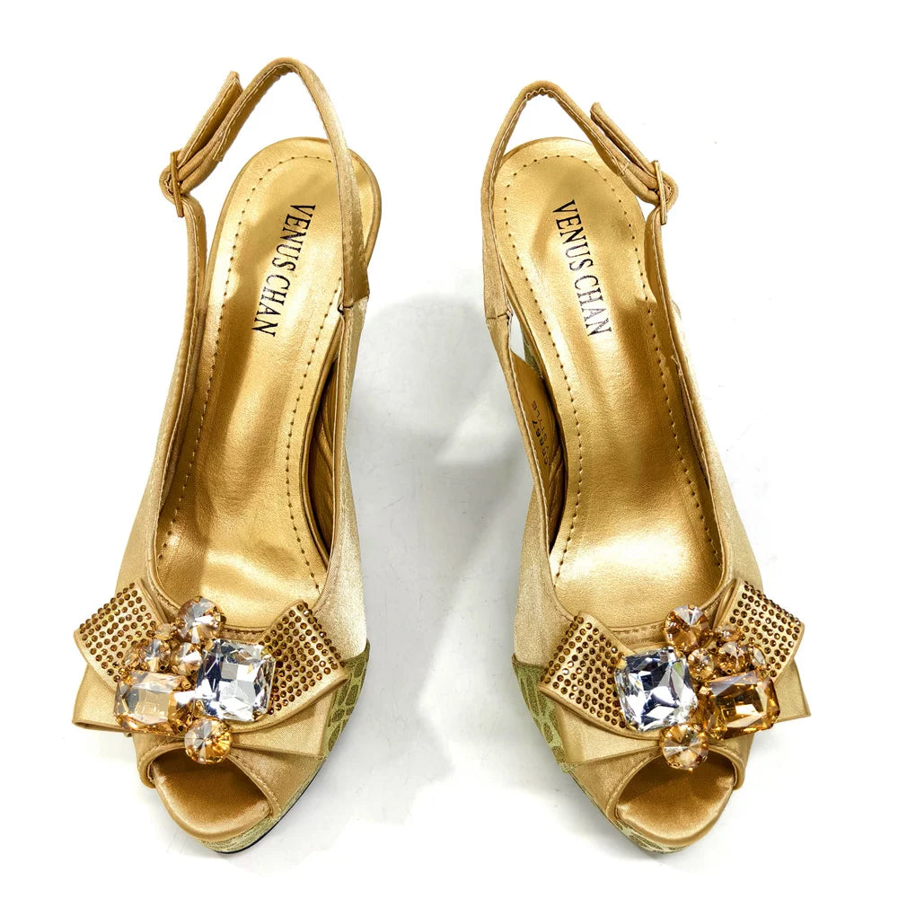 Venus Chan Nigerian Women Heel Party Shoes and Bag Set Royal Blue Colour Rhinestone Handbag Italian Design Wedding INS 2024