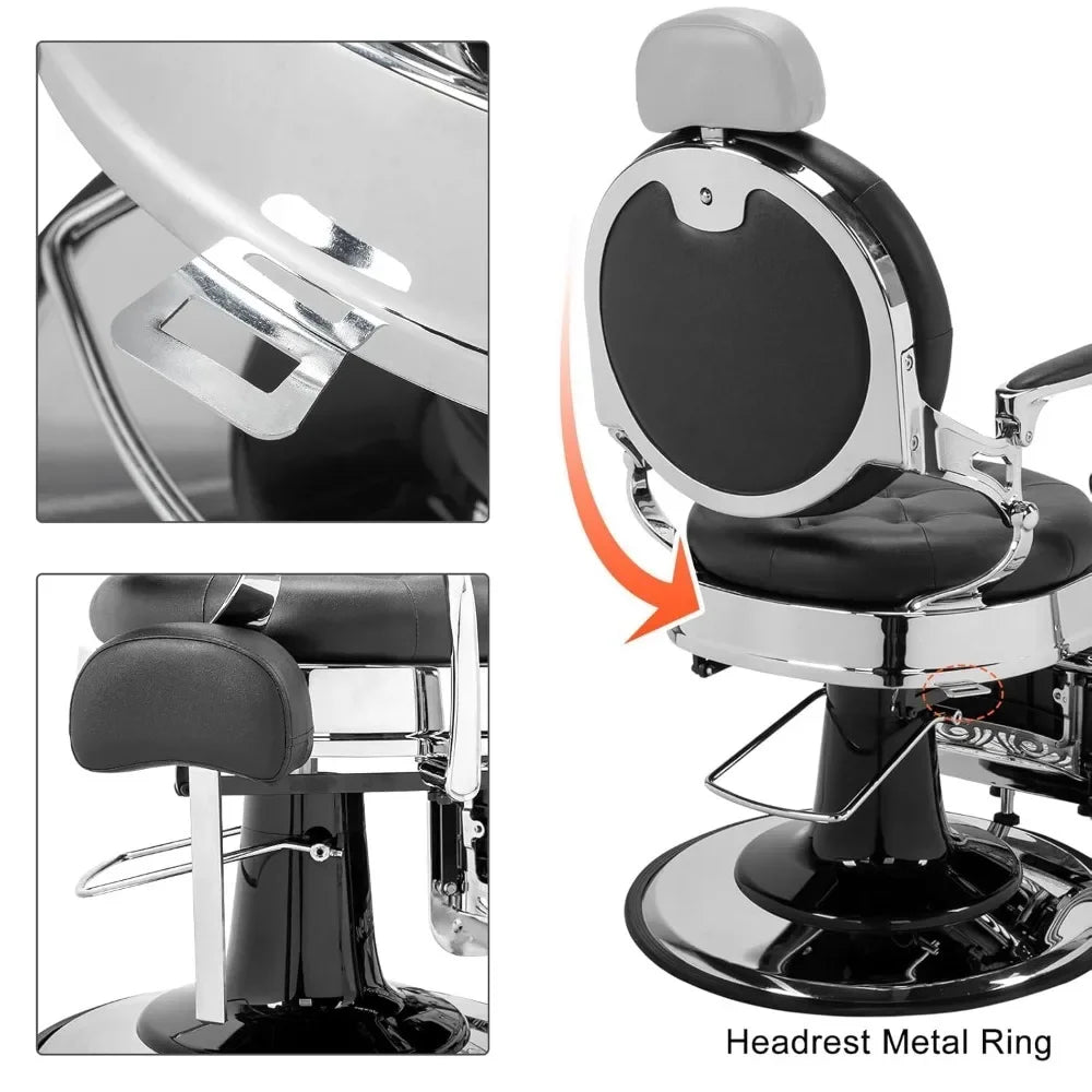 700lbs Heavy Duty Vintage Recline Barber Chair – Hydraulic, 360° Rotatable with Headrest for Professional Salons,Customized