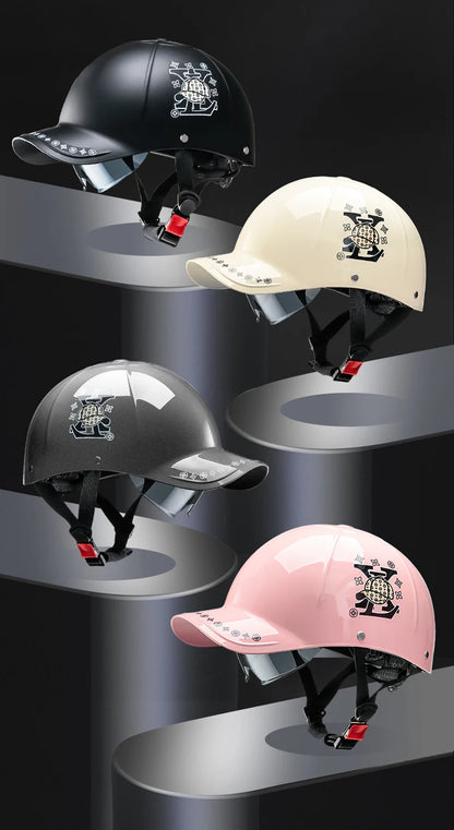 2025 For Cafe Racer Chopper Scooter Safety Hard Hat Half Face Vintage Summer Cap Motorcycle Half Helmet Baseball Cap Style