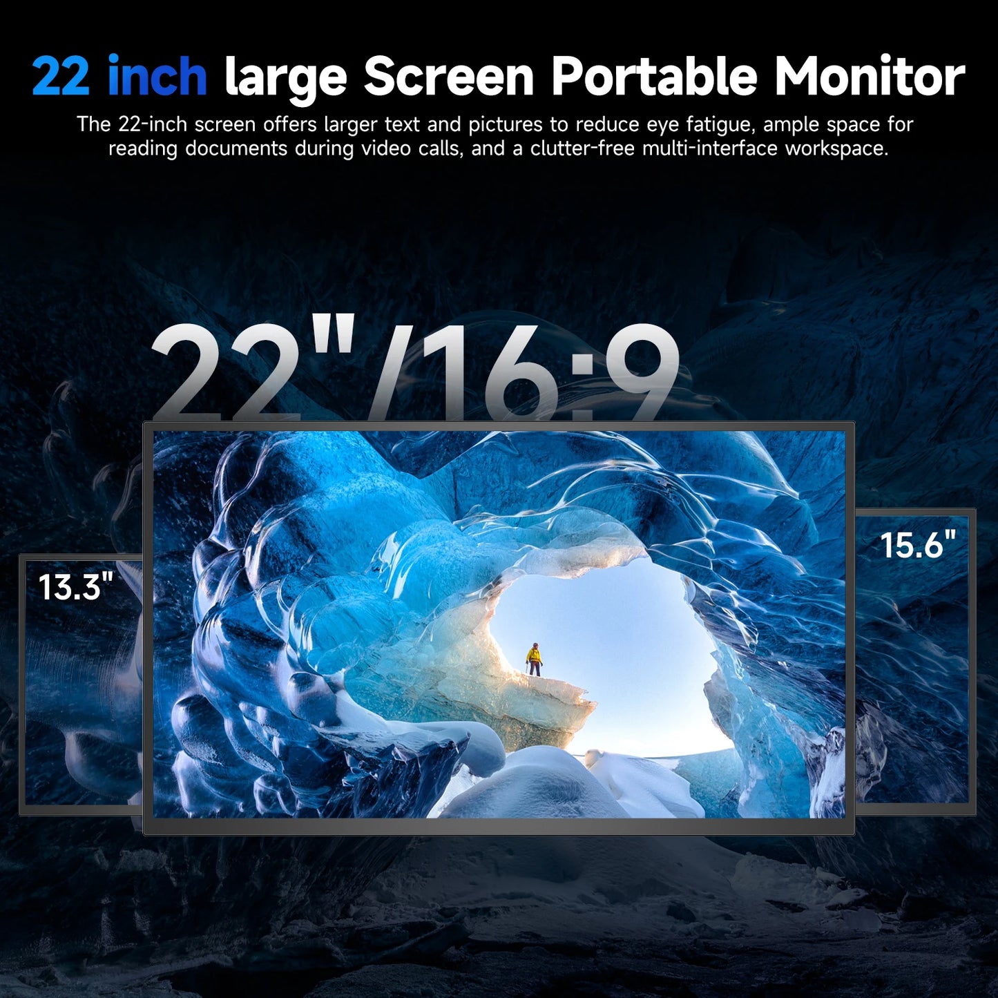 EVICIV 22" 2K Portable Monitor 2560*1440P 100%DCI-P3 QLED External Screen For Loptop Phone With HDMI Computer Display Extension