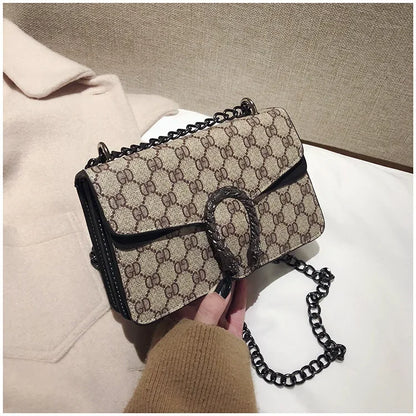 Fashionable Mini Printed Chain Women's Bag Crossbody Shoulder Bag Soft PU Leather Square Shape Bag with Phone Pocket