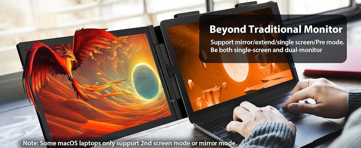 Laptop Screen Extender 14" 1080P Portable Triple Monitor with 270° Automatic Rotation for Wins Mac Dex XBOX Switch Steam Decks
