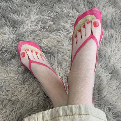 1 Pair 3D Printing Pattern Flip Flop Socks Funny Socks for Women Flip-flop Ankle Socks Low Cut Floor Socks Hosiery Novelty Gifts