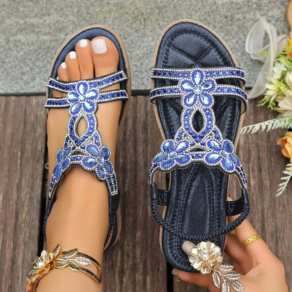 Women Sandals Summer with Elastic Ankle Strap Casual Bohemian Shoes Ladies 2025 New Comfort Beach Sandals Women Zapatos De Mujer