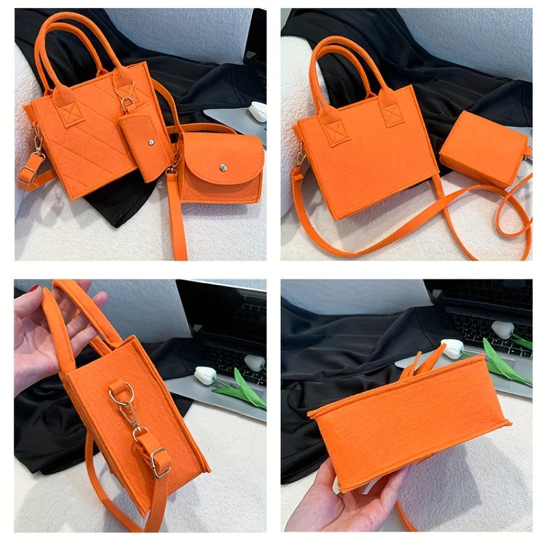 3pcs/set Embossed Women's Handbag Stylish Crossbody Bag, Clutch and Wallet, Solid Color Fabric Shoulder Bag for Women Daily Use