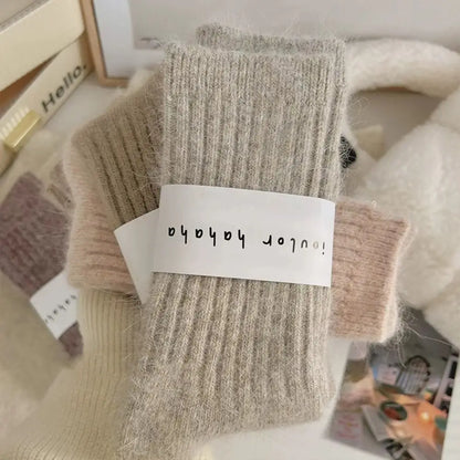 Cashmere winter warm velvet socks fashionable Harajuku thick mid tube socks soft sleep home socks striped women's long socks