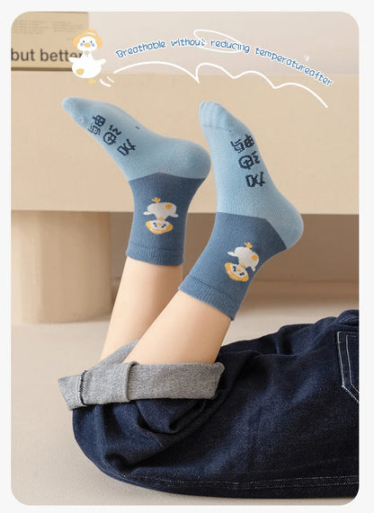 10 Pairs Boys Cartoon Duck Socks Children Baby Toddler Sport Socks School Student Spring Autumn Soft Kids Fashion Mid Tube Socks