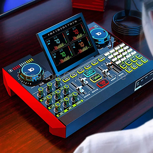 4.5inch Foldable LCD Screen Sound Card 102dB Audio Mixer Dual DSP Processor 48V Phantom Power For Live Streaming Karaoke DJ KTV