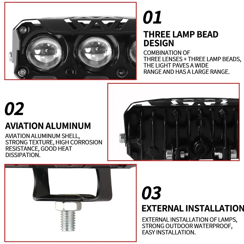 Motorcycle LED light Spotlight headlight lens Motorcycle Driving lights Spot Lamp yellow white High Low beam Moto Running Light