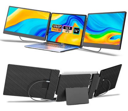14'' S3 Triple Screen Gaming Portable Monitor FHD IPS Foldable Holder with Dual Extendable Arms Type-C Interface