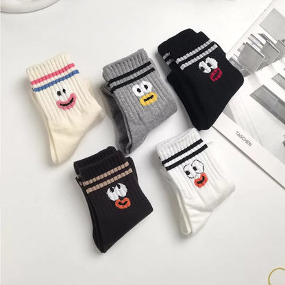 Designer socks Korean Style Cute Cartoon Playful expression Socks Women's Trendy Japanese Pure Cotton Fun Quirky Mid-Calf Socks