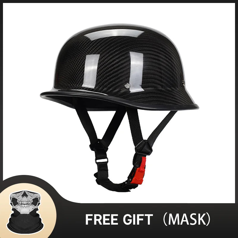 Bright Black Real 3K Carbon Fiber Helmet Retro Men's Motorcycle Helmet German Style Soldier Helmet Retro Cruiser DOT ECE