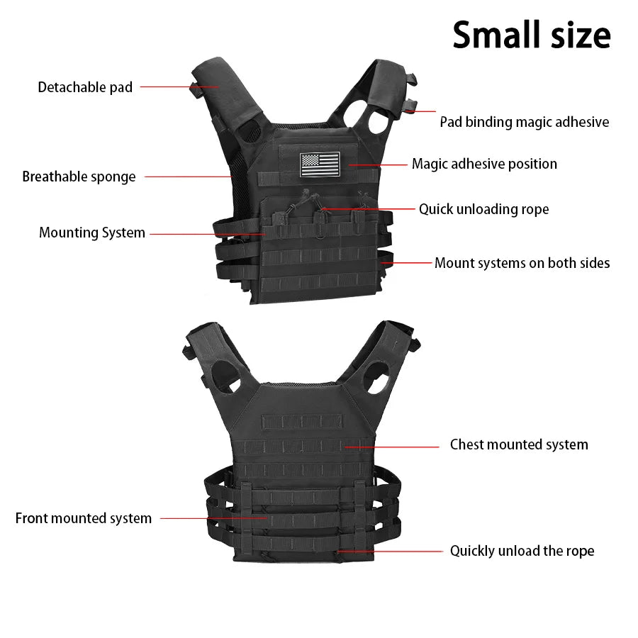 MOLLE outdoor training vest (including US flag emblem) with convenient expansion, lightweight and multifunctional JPC vest