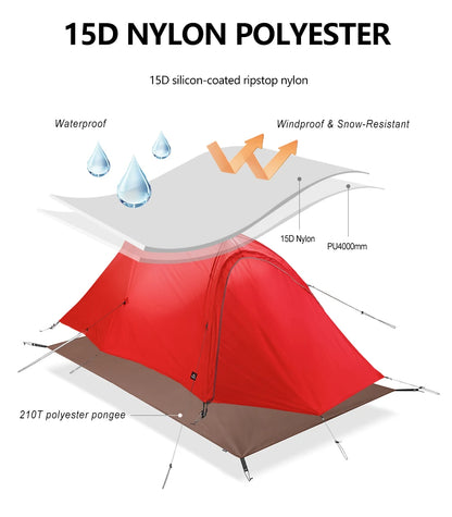 WIDESEA Outdoor Camping 1.5 person Double-Layer Fish Spine tent 15D Nylon Silicone-Coated  Lightweight for Hiking & camping