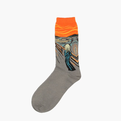 1 Pair Autumn Winter Retro Men Socks Couple Socks New Art Van Gogh Mural World Famous Oil Painting Series Funny Socks