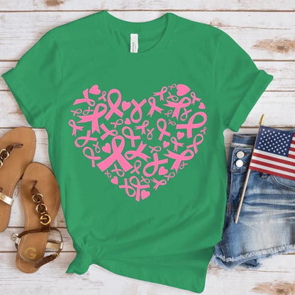 New Breast Cancer Awareness Heart Print T-Shirt Men Women Fashion Short Sleeve Casual Summer Tops Tees