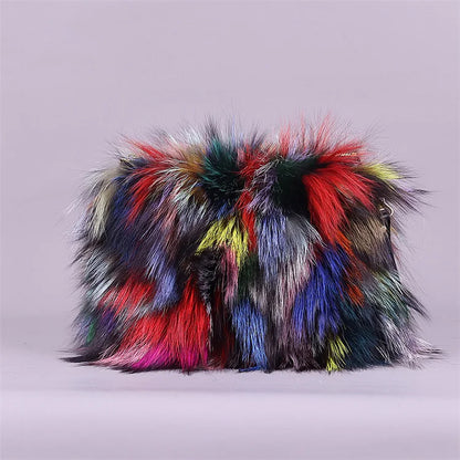 Fashion Fur Bag Autumn And Winter Real Fur Bags Fluffy Fox Fur Messenger Bags For Female Luxury Fur Handbag Warm Plush Handbag