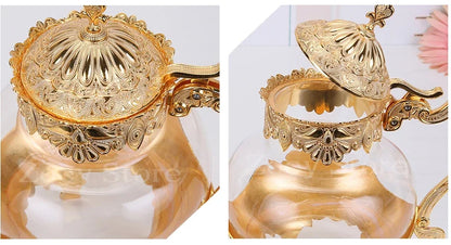 Palace Golden Glass Teapot Kitchen Metal Cold Kettle Coffee Pot European Style Home Decoration Glassware Birthday Wedding Gifts