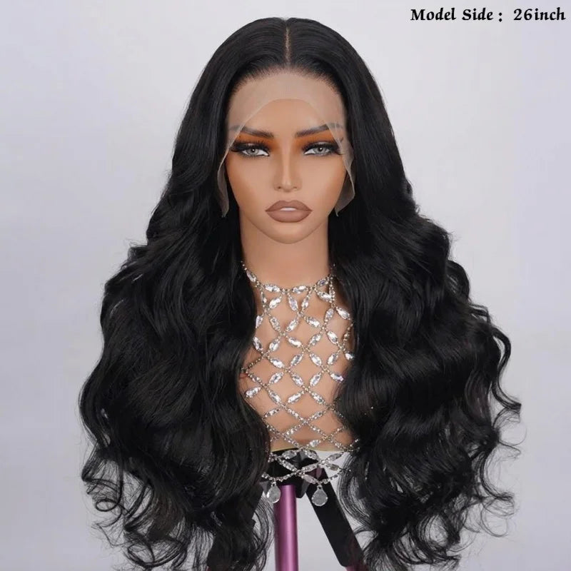 13x4 HD Lace Synthetic Wig, 26 Inch Body Wave, 150% Density. Fine bleached knots, with baby hair, stylish for daily wear.