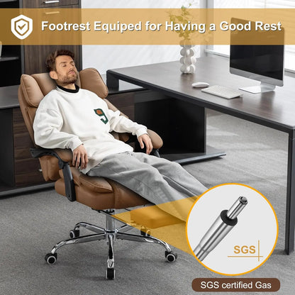 Kneading Massage Executive Office Chair with Heated,90-135° Reclining with Footrest,Ergonomic Desk Chair,Diamond-Stitched Cushio