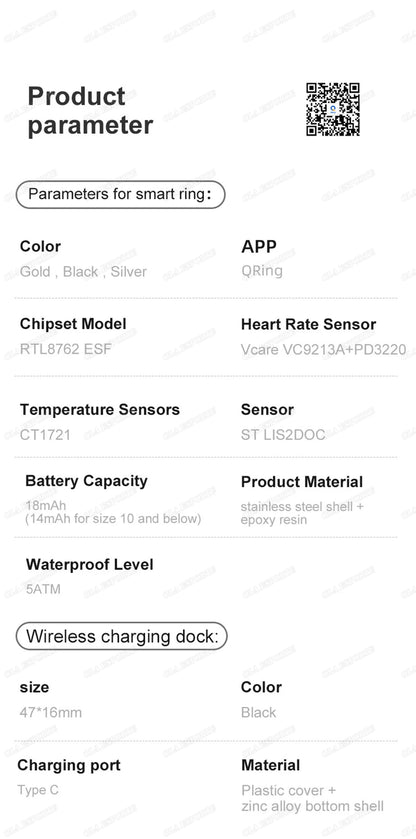New R10 Smart Ring with Wireless Charging,Health Sleep Monitor,5ATM & ip68 Waterproof,Multi-sport Mode For Android IOS Men Women