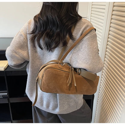 Retro Red Suede Wedding Shoulder Bag Luxury Designer Women Versatile Underarm Bags Elegant Female Large Capacity Handbags
