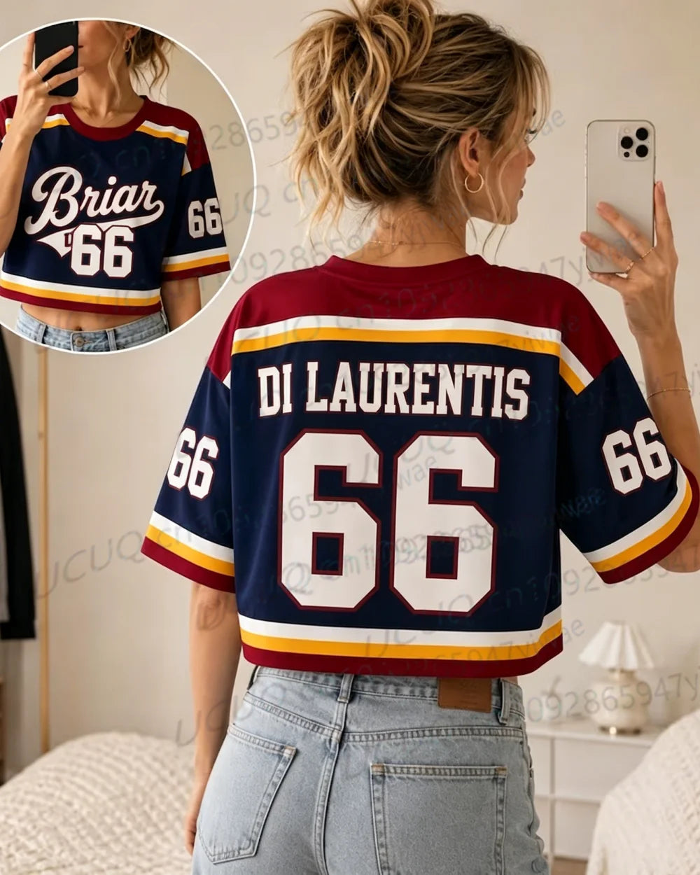 Summer Women's Off Campus Briar University Graham 44 DI LAURENTIS 66 Crop Top Football Jersey Short Sleeve Crop T-shirt Tops