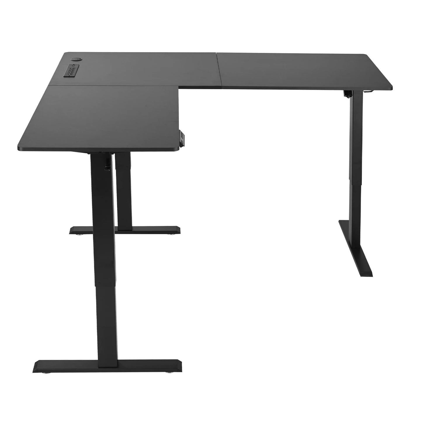 SucceBuy L Shaped Desk Electric Adjustable Height Corner Gaming Desk with Dual Hooks and Wheels for Home Office Easy to Assemble