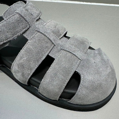 AUTUSPIN Retro Women Genuine Leather Flat Sandals Fashion Comfort Casual Buckles Shoes Woman Summer Hollow Out Sandals Round Toe