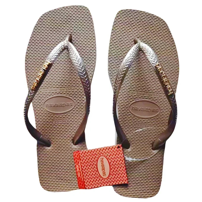 2025 Summer New Women's Square Toe Rubber Flip Flops Luxury Casual Outdoor Beach Sandals Size 35-42 Women's Shoes